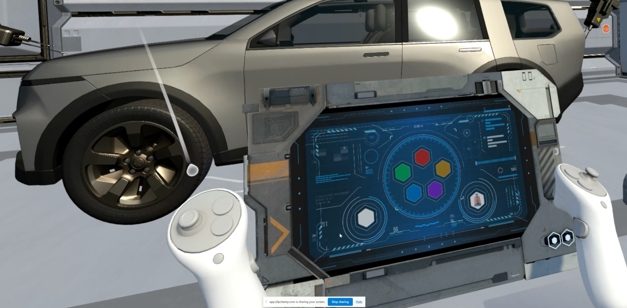 Fig. 1. Real-time interactive ProtoPie HMI and vehicle color configurator running inside Unity VR via Meta Quest.