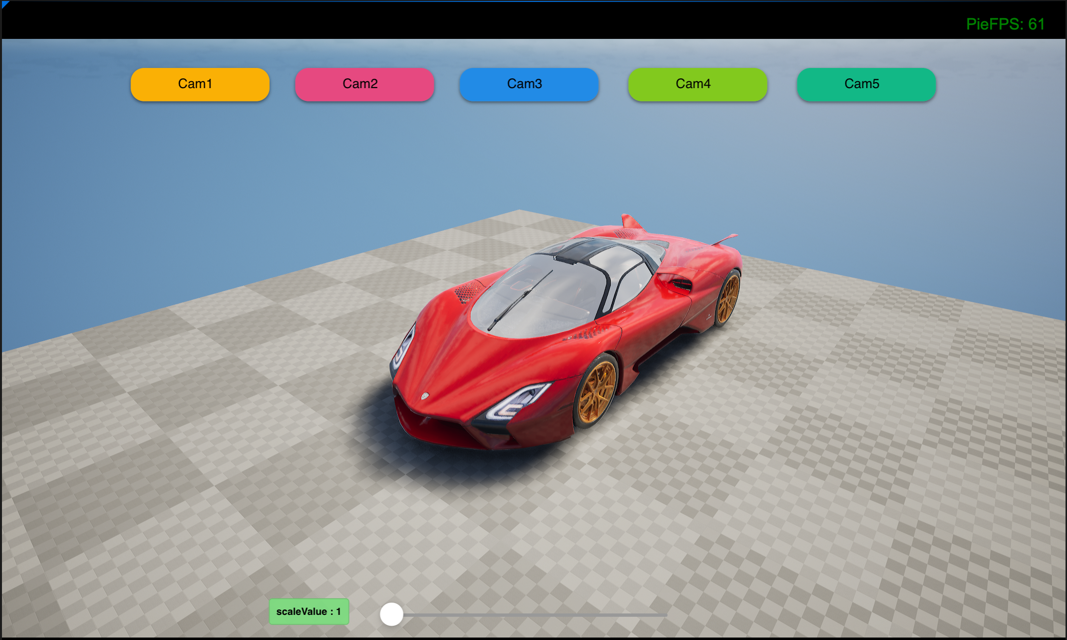 Fig. 1. ProtoPie web UI controls driving live camera switching and mesh scaling inside Unreal Engine.